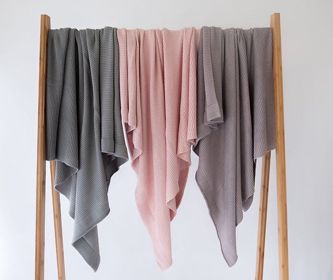 Large Blush Pink Knitted Bamboo Blanket 4 Large Blush Pink Knitted Bamboo Blanket - Image 4