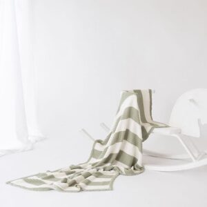 Organic Green/White Ivory Knitted Bamboo Pram Blanket